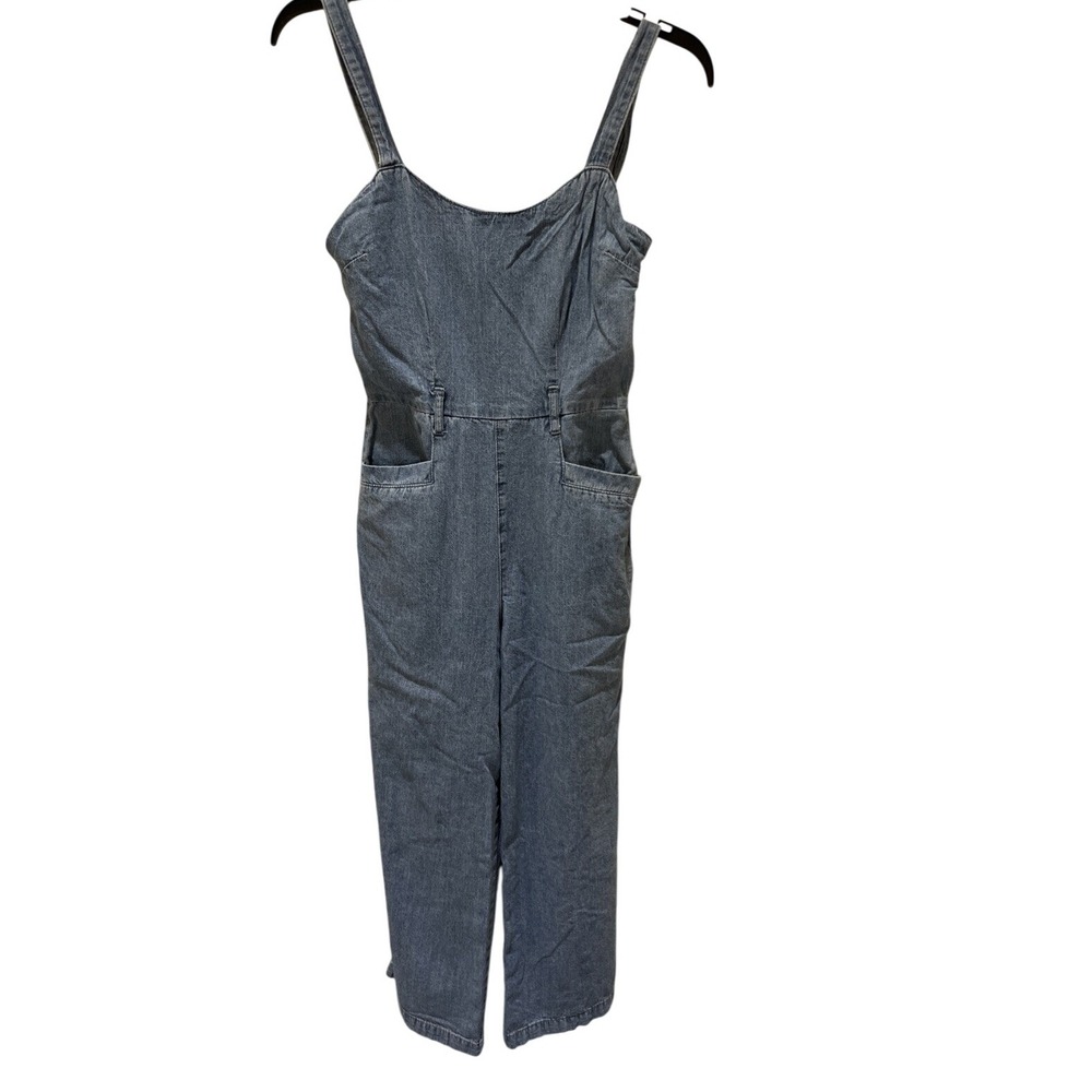 Rewash Overalls Women's Size XS Chambray Wide Leg Denim Jumpsuit Sleeveless 90's